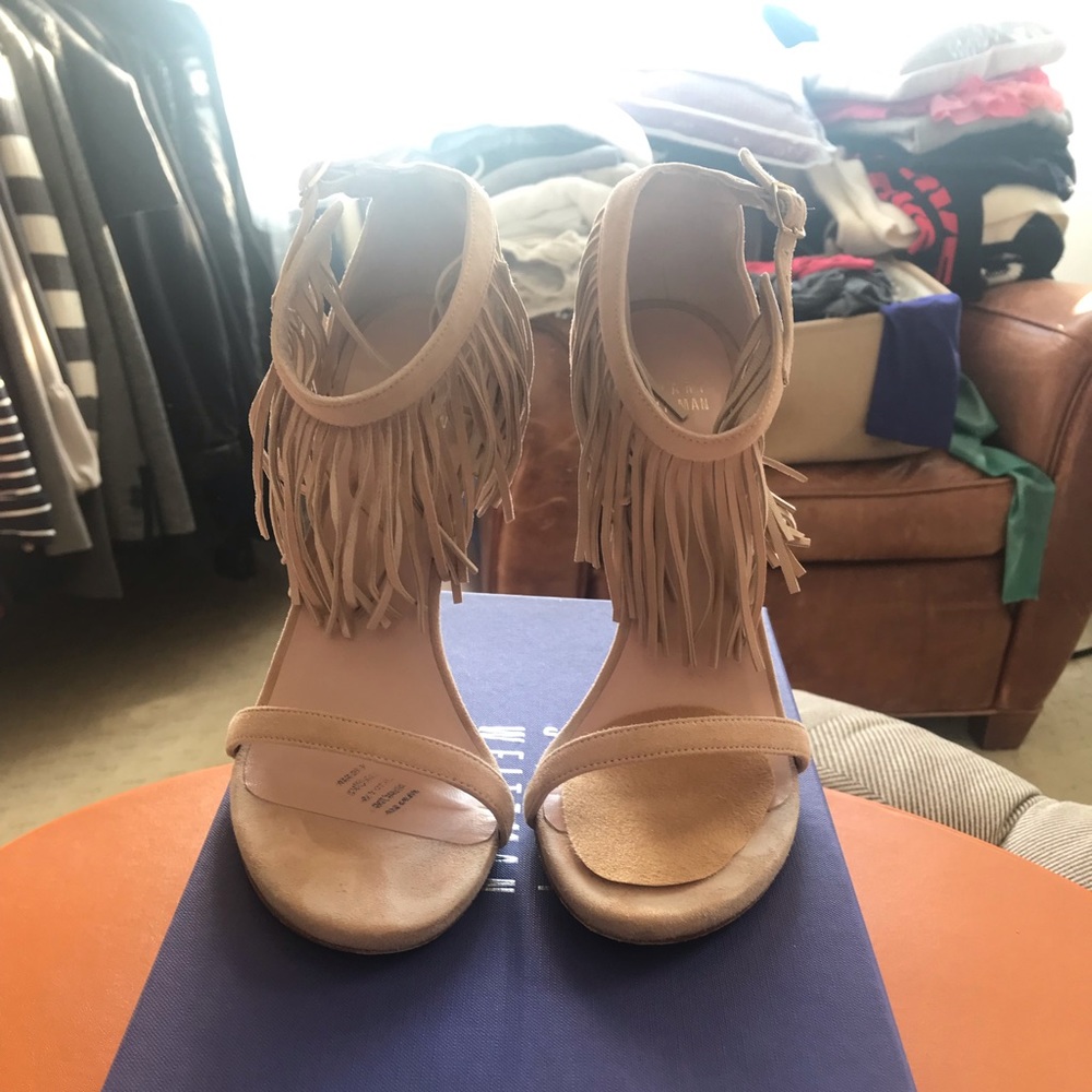 Fringed Ankle Strap Suede T-Strap Sandals